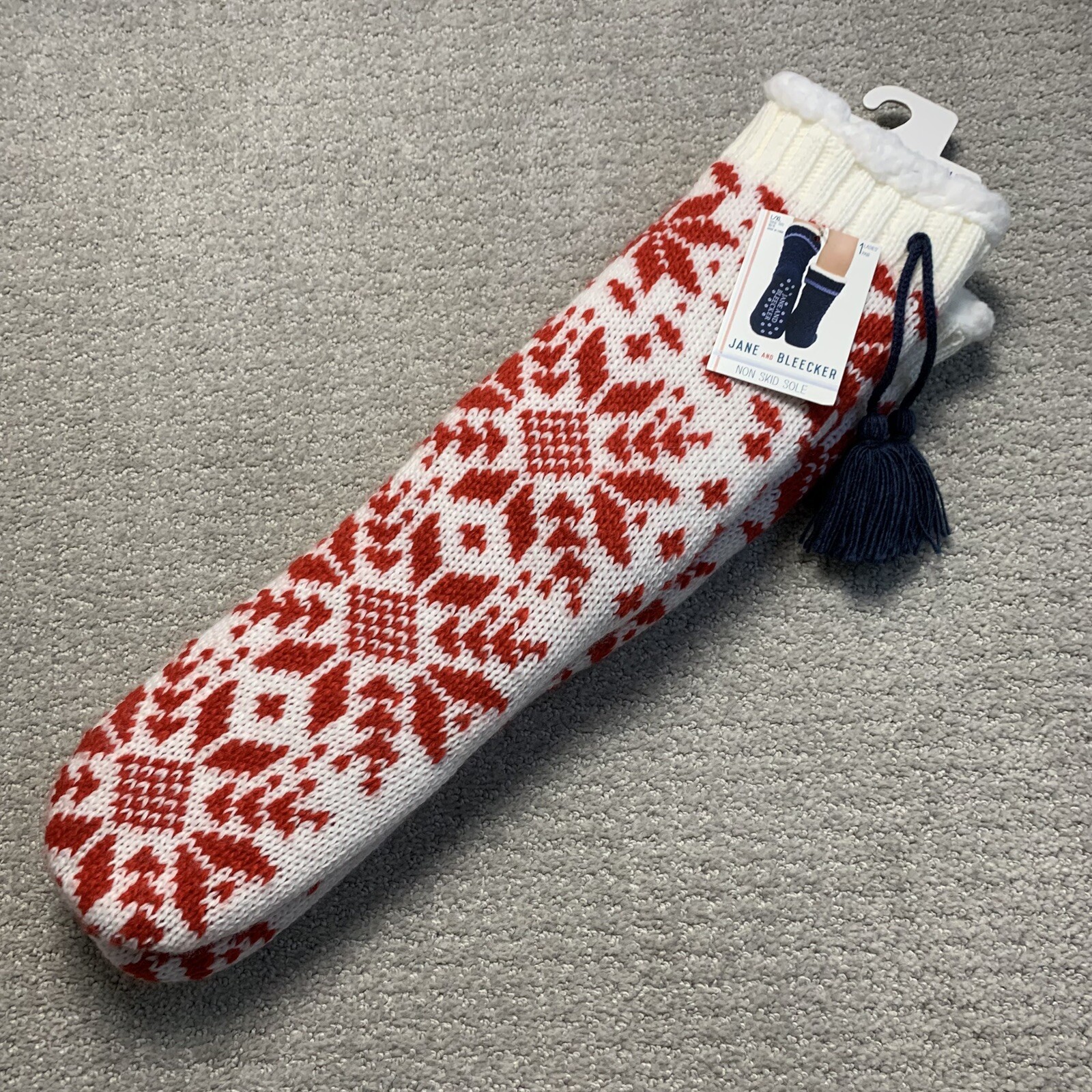 SAOLA Calze ciabatte donna Jane and Bleecker nuove con etichette suola antiscivolo rosso bianco L XL