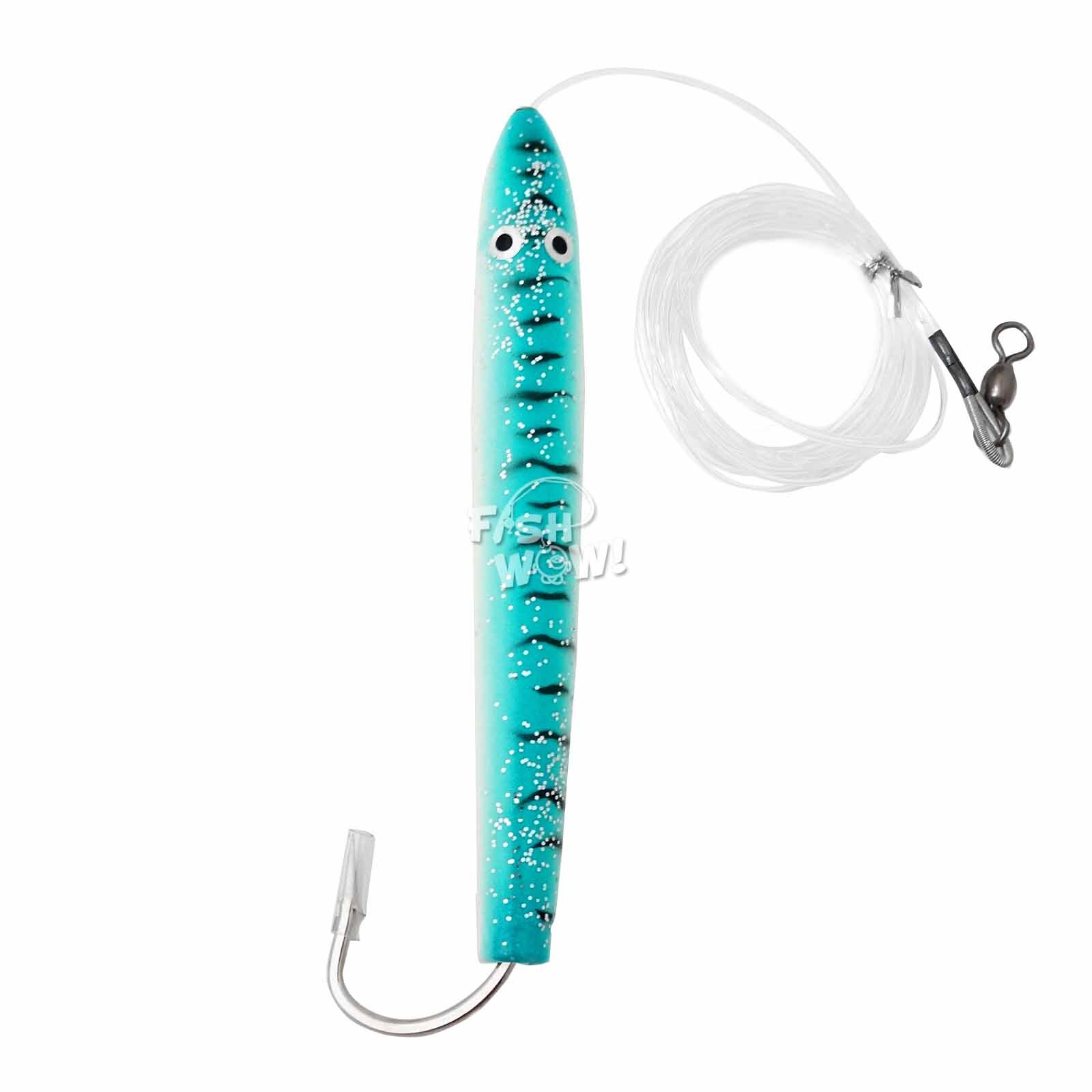 20pcs 6" Fish WOW! Rigged Cedar Plugs Tuna Mahi Marlin Wood Lure White Blue NEW - Image 4