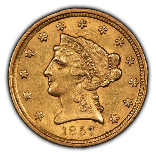 1857 G$2.50 Liberty Head Gold Quarter Eagle - Luster - Solid AU Coin - SKU-G1595