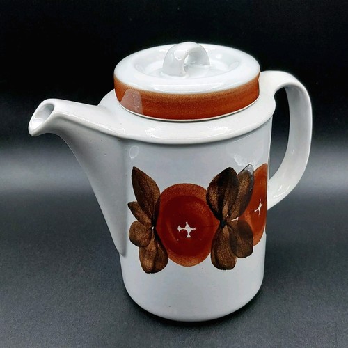 Vtg. Arabia of Finland Rosmarin Brown Bands & Flowers 8"Coffee Pot w/Lid 5 cups