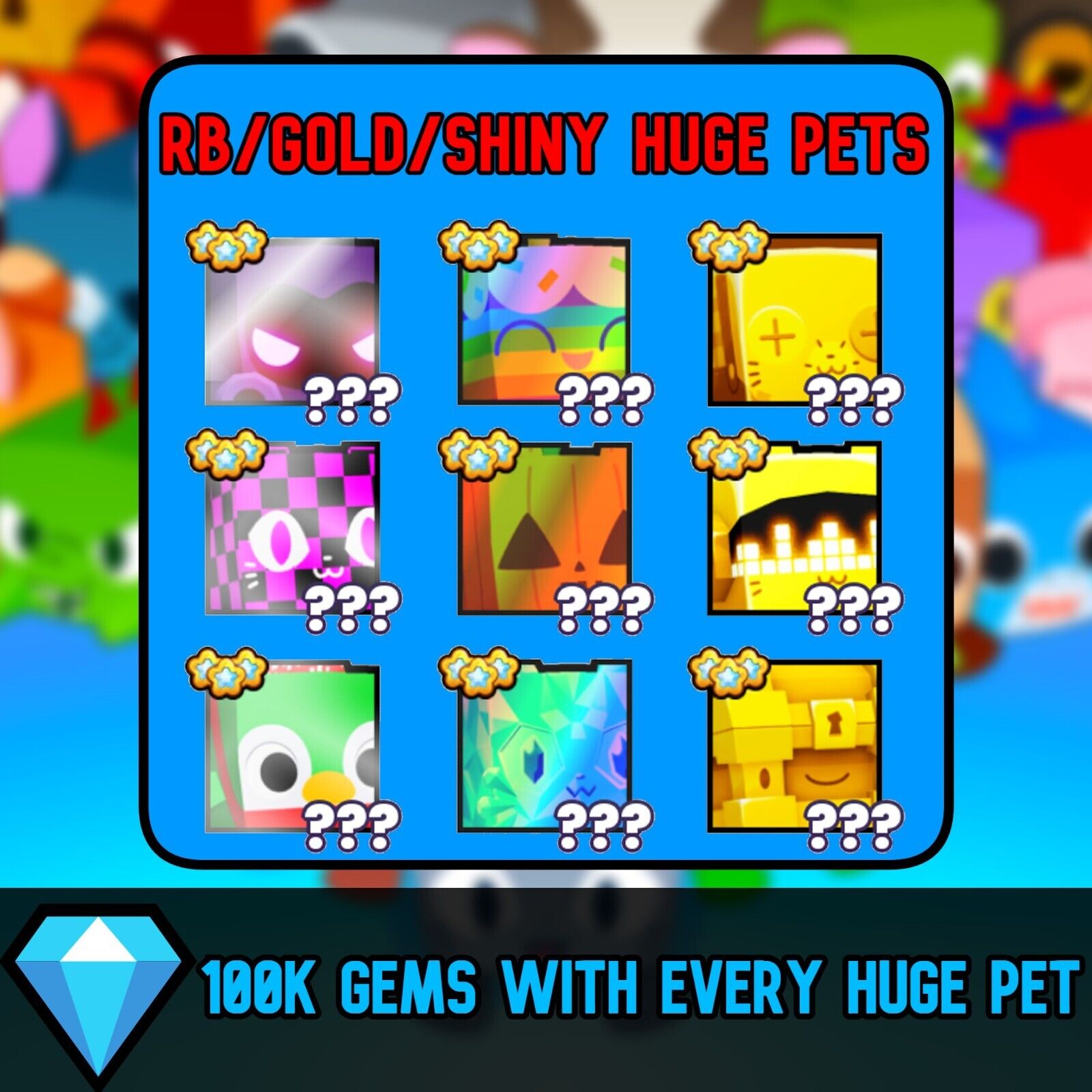 Pet Simulator 99 - Gold/Rainbow/Shiny Huge Pets - Cheapest & Quick - Pet Sim 99