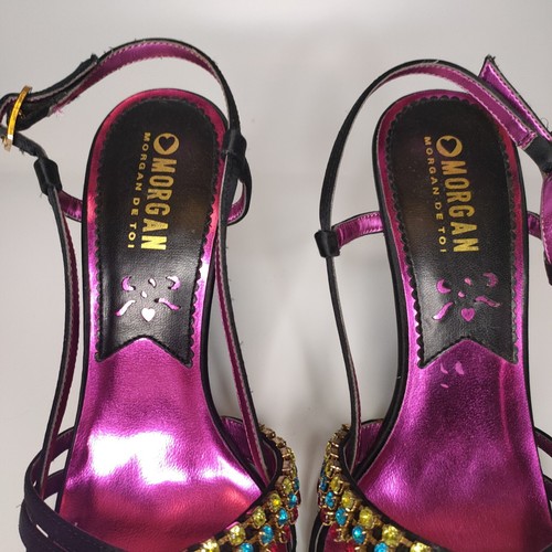 Y2k Vintage Morgan De Toi Stiletto Heels UK 5 Black Jewelled Multicolor Shoe - Bild 5 von 15