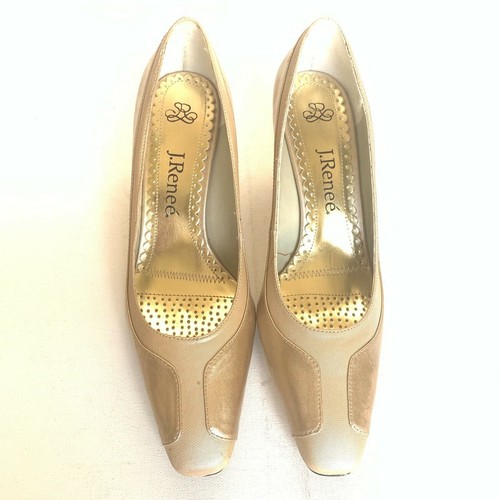 Zapatos de salón J RENEE Felisha charol dorado rubor punta cuadrada - talla 7 estrechos - NUEVOS - Imagen 3 de 7