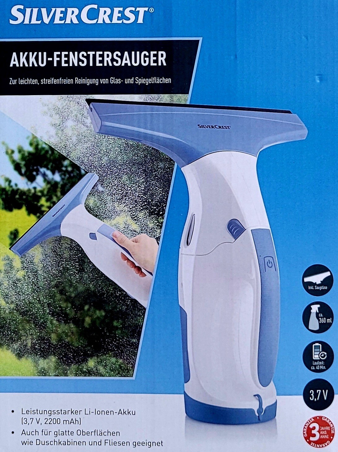 Fenstersauger Akku Fensterreiniger Fensterwischer Silvercrest  