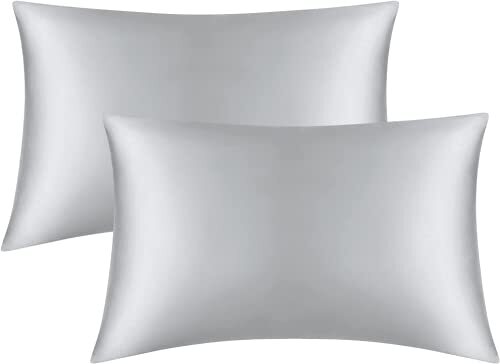 Satin Pillowcase for Hair and Skin  2 x Standard (20 x 26 Inches) Silver Grey