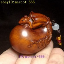 L 5.2CM Chinese Boxwood Hand Carved Fund Sources Mouse Figure Netsuke Collection