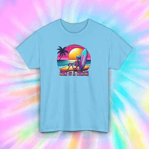 Sun of a Beach Funny Skeleton Surfing Retro Summer Vibe T-Shirt S-5XL - Picture 8 of 13