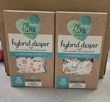 LOT OF 2 Pampers Pure Hybrid Reusable Cloth Diaper Cover, One Size Fits Most 