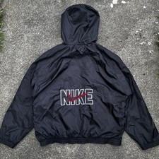 Vtg 90s NIKE Black Jacket Hooded Windbreaker - L - Full Zip - Lined - Sportswear