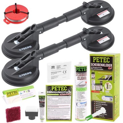 PETEC SCHEIBENKLEBER-SET 310 ml KARTUSCHE MONTAGESET + SCHEIBENDRAHT + SAUGHEBER