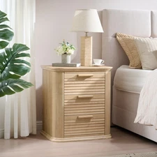22" Wide Fluted Nightstand w/ Charging Station,Modern End Table for Living Room