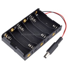 6xAA 6 AA 9V Battery Holder Box Case with Power Jack Wire DC 2.1 Plug NEW-