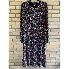 Tommy Hilfiger Navy Floral Long Sleeve Midi Dress Size 12 Large Jersey Stretch