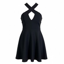 Lulus Norma Skater Dress Black Criss Cross Halter Neck Back Zip Gothic Womens XS