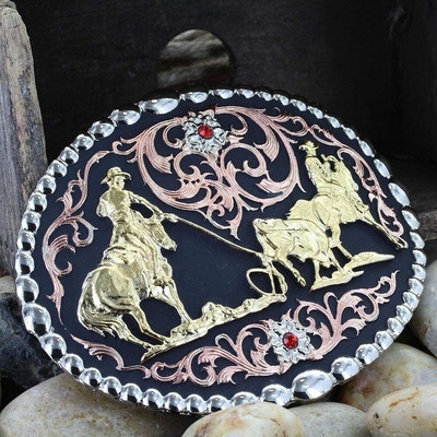 Western Belt Buckle - Silver-Plated Metal, Rodeo Series Attitude Design, 1.5\