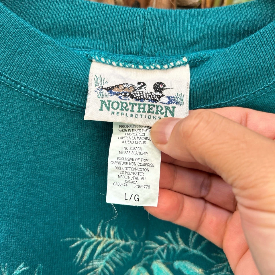 Moletom vintage década de 1990 Northern Reflections Kittens L 25x28,5 azul-petróleo - Imagem 3 de 4