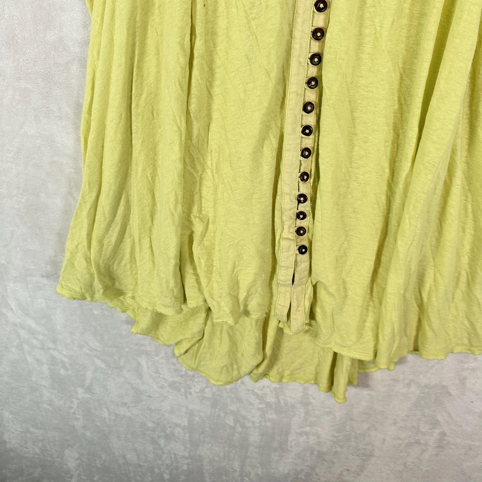 Free People Shirt Womens Large Yellow Button Front Boho Tunic Smocked Hi-Low Hem - Image 4 of 4