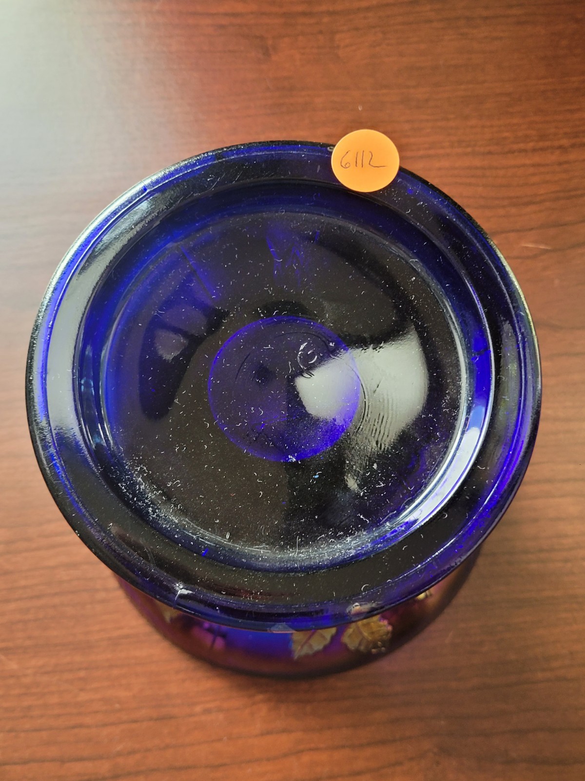 Cracked Electric Blue Fenton Carnival Glass Wreath of Roses Punch Bowl Base