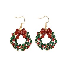 Christmas Wreath Bow Dangle Earrings for Women Cubic Zirconia Bow Knot Holly ...