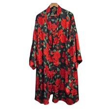 Vintage 90's Style Solange Satin Robe Red Rose Floral Romantic Gothic Glamour