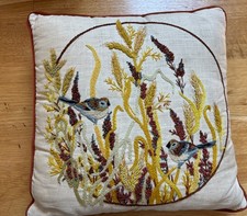Bucilla Embroidery Crewel Pillow 49055 Golden Meadow Square Birds VTG Finished