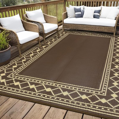 Outdoor Rug Plastic Straw Reversible Carpet Mat for Patio Camping Backyard Deck