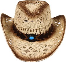 LIVINGSTON MEN WOMEN'S WOVEN STRAW COWBOY HAT - BLUE BEAD BEIGE
