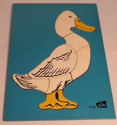 Vintage RARE JUDY Wooden Puzzle White DUCK Animal #15 Wood Tray Complete GUC A