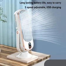 1-Desk Tower Fan 5 Speeds Brushless Motor USB Rechargeable Portable Desk Fan