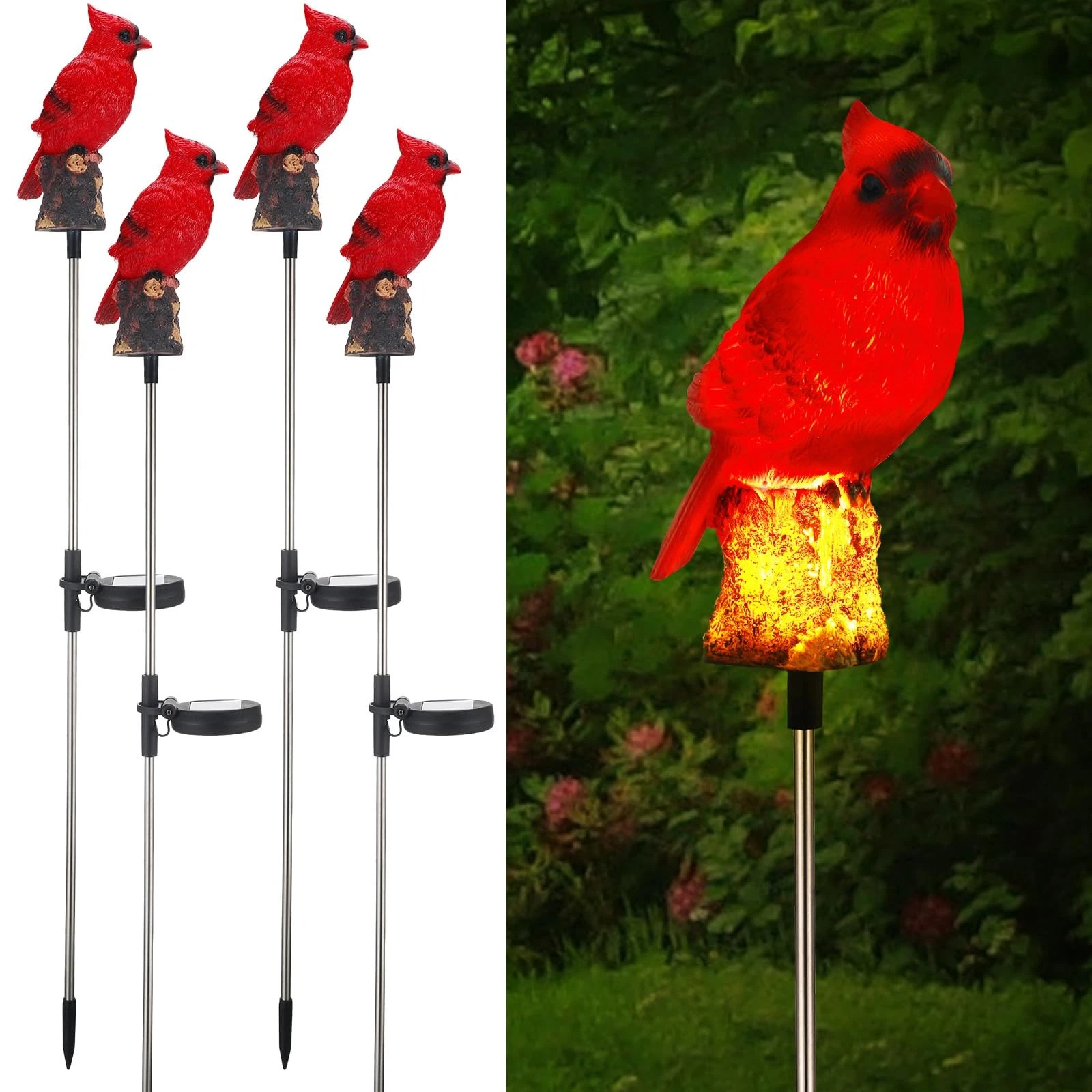 4 Pack Solar Cardinal Gifts Stake Light Cardinal Decor Garden Red Bird Figuri...