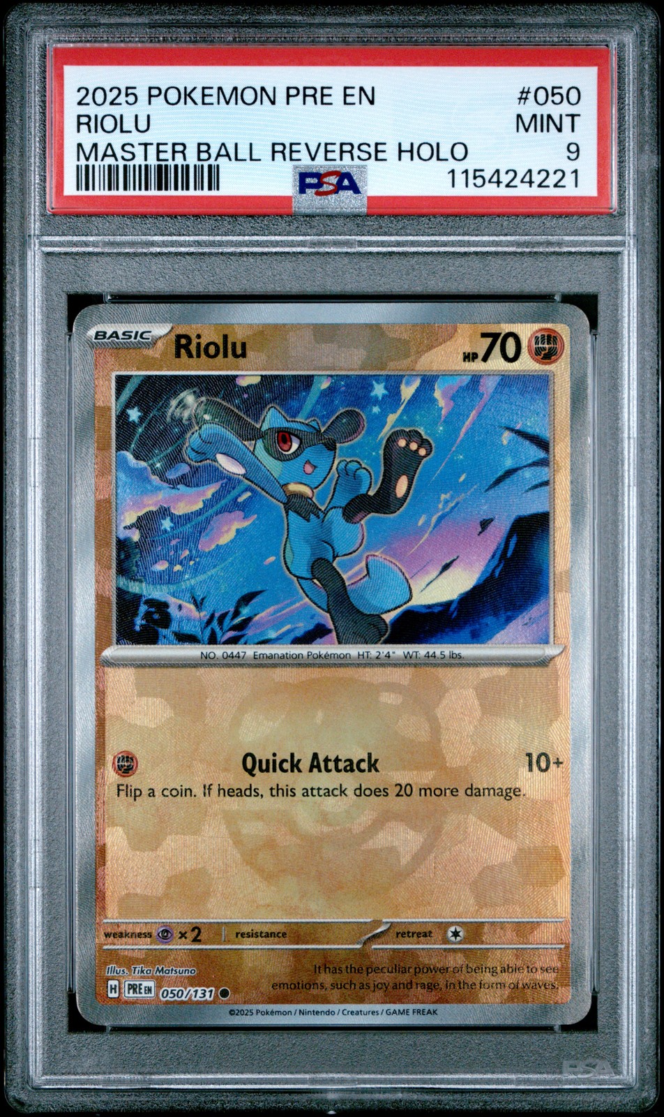 2025 POKEMON PRE EN-PRISMATIC EVOLUTIONS MASTER BALL REVERSE HOLO RIOLU PSA 9