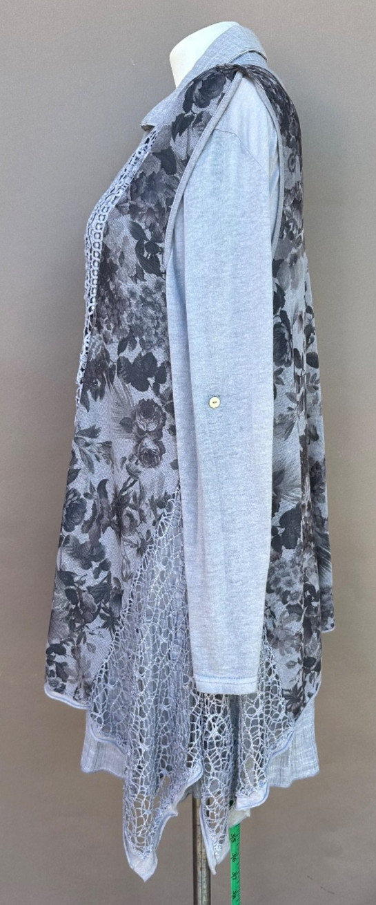 Gray Crochet Patchwork Tunic Top L Lagenlook Boho… - image 6