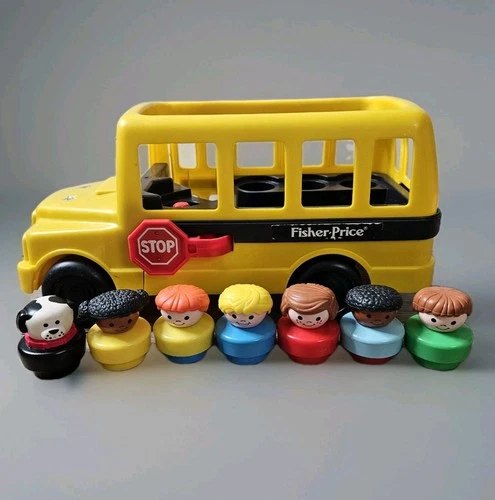Vtg 1991 Fisher Price Little People School Bus #2372 W/ 7 Chunky Little People
