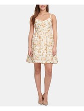 KENSIE Womens Yellow Floral Spaghetti Strap Mini Fit + Flare Dress Size: 4