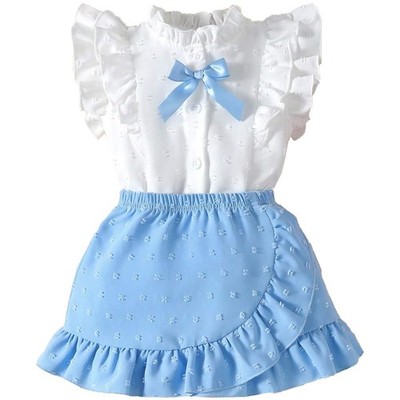 Set Baby Mädchen Rock ärmellos mit Rüschen mit Schleife Bluse und elegant