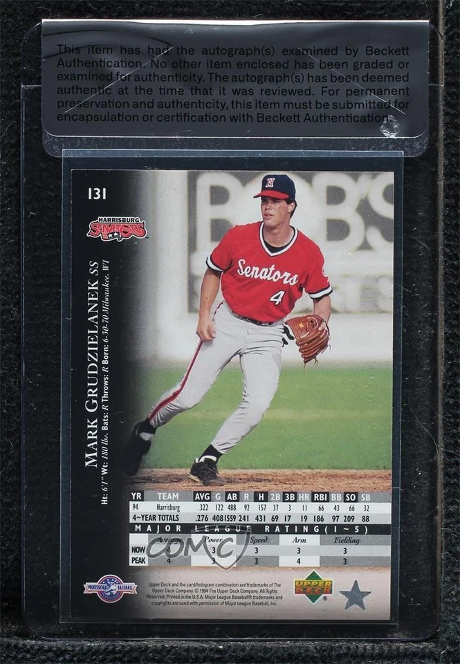 BAS 1995 Upper Deck Minor League Top Prospect Mark Grudzielanek #131 Rookie RC - Image 2 of 2