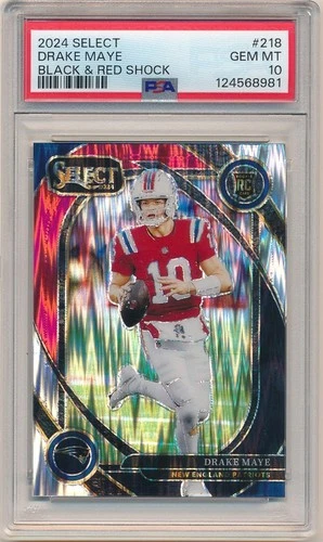 DRAKE MAYE 2024 PANINI SELECT #218 RC BLACK RED SHOCK PRIZMS SP PSA 10 GEM MINT