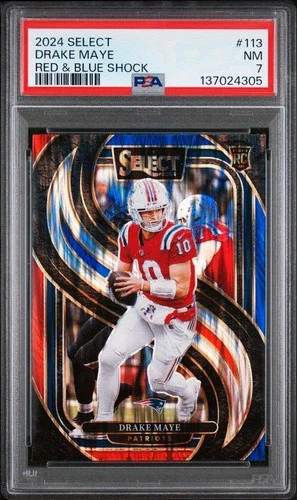2024 Select Drake Maye RC #113 Red & Blue Shock PSA 7