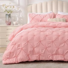 Queen Comforter Set - 3 Pieces Boho Pintuck Bedding Queen 88"x88" Pink