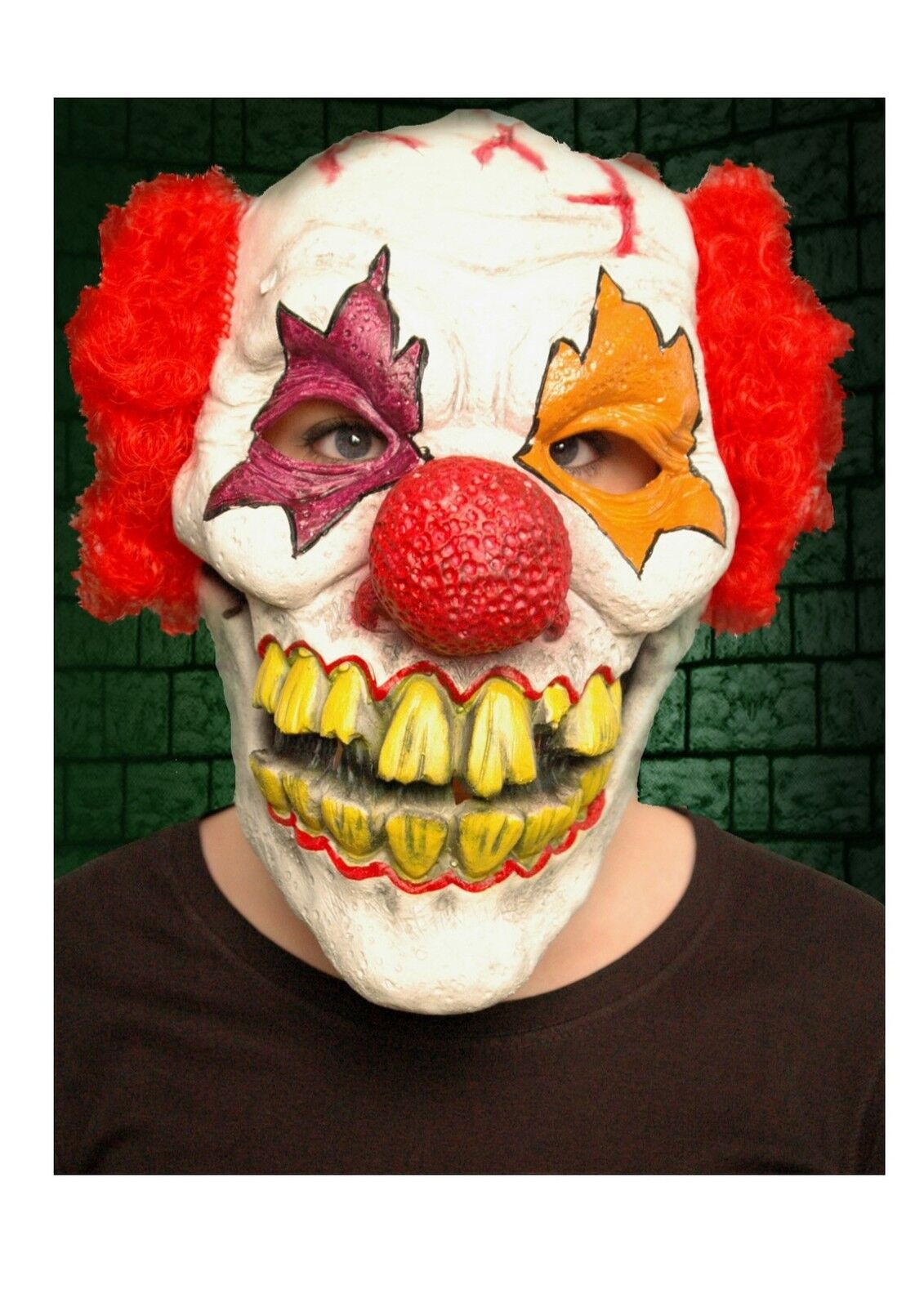 Halloween Menacing Clown Latex Overhead Mask With Red Hair Fancy Dress