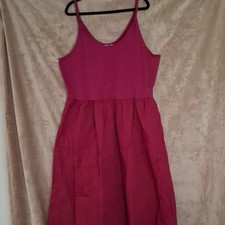 GAP Pink Solid Scoop Neck Strappy Sleeveless A-Line Midi Dress Pockets XXL