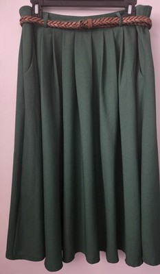HOT & DELICIOUS Women's Pleated Knit Midi Skirt Green Pull On Elastic XL