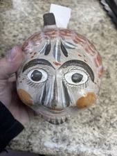 Mexican Tonala Face Piggy Bank Folk Art Terra Cotta Pottery 1960s Vintage Mexico