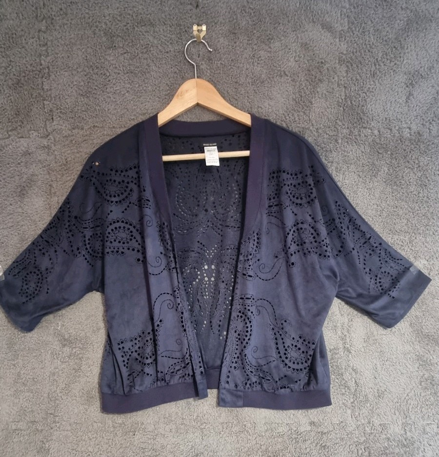 River Island Cropped Cardigan Suede Effect Cutout Cover Up Lightweight Navy UK S image 4