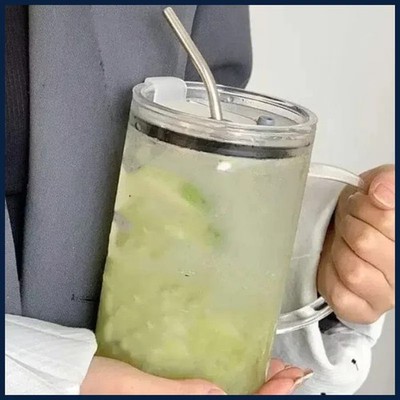 1000ML Drinking Glass Tumbler With Lid And Straw Glass Coffee Cup Transparent