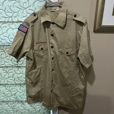 Boy Scout BSA UNIFORM SHIRT Men  s Large Short Sleeve Tan D92
