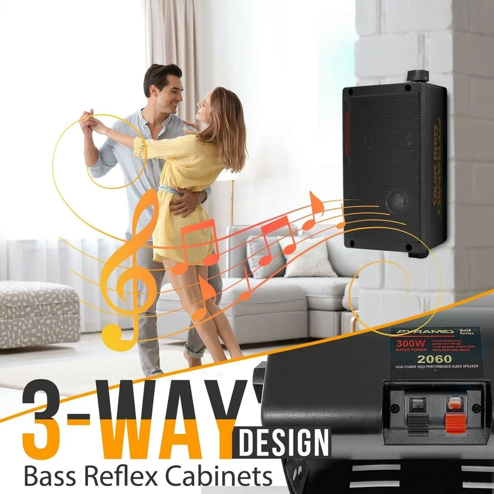 PYRAMID 300W 3-Way Car Audio Mini Box Speakers Indoor Stereo System (Pair) 2060 - Image 4 of 4