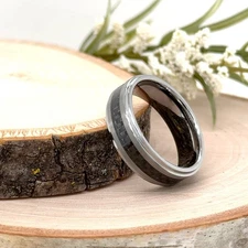 7mm Black Carbon Fiber Inlay Ring High Polished Silver Tungsten Christmas Band