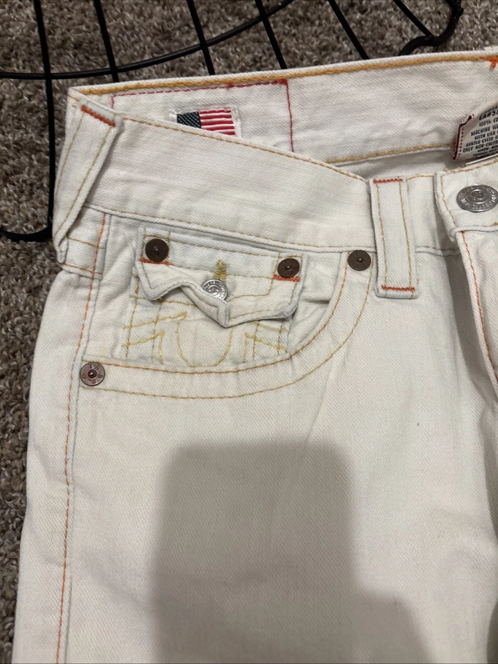 Vtg True Religion Ricky White Back Flap Pockets Straight Leg Jeans 😱 - Image 2 of 4