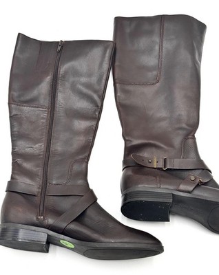 Nine West Genuine Brown Leather Riding Buckle Boots